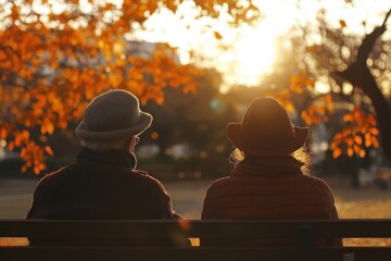 Elderly couple enjoying sunset