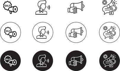 Sound and Speaker Icons Set – Megaphone, Volume, and Audio Symbols in Minimal Style