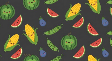 Cute cartoon fruit and vegetable pattern