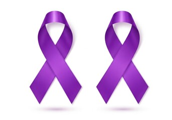 Two purple ribbons isolated on white background