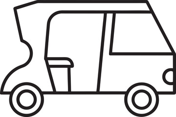 Simple Line Art Icon of a Three-Wheeled Auto Rickshaw for Transportation