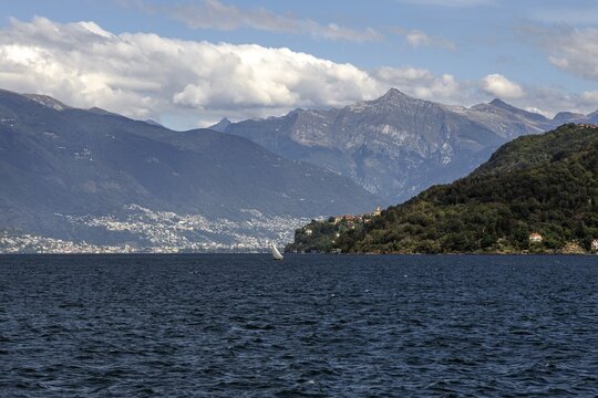 Lake Maggiore, back of the Ticino mountains, Lake Maggiore, Verbano-Cusio-Ossola province, Piedmont region, Italy