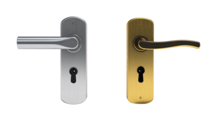 Door handle and keyhole bundle, two variations isolated on transparent background