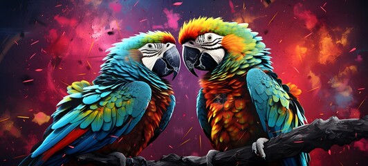 Pointillist Grunge Design Parrots With