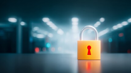 Padlock security symbol dark background yellow lock cybersecurity concept prominent yellow padlock icon