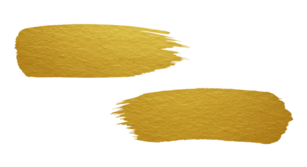 Set of luxurious gold metallic paint brush strokes texture for wedding invitations and luxury design isolated PNG with Transparent Background