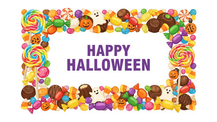 Fototapeta premium Spooky Sweets Frame: A colorful frame adorned with Halloween-themed sweets, with a cheerful message celebrating the spooky season.
