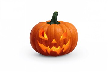 Obraz premium Spooky carved pumpkin lantern on a white background. Festive Halloween ornament