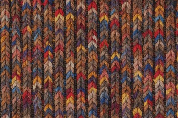 Obraz premium Continuous knitted surface featuring vibrant multi-hued acrylic yarn with tribal-inspired designs.