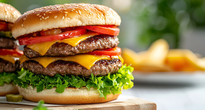 Juicy double cheeseburger with fresh toppings awaits you - Powered by Adobe