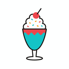 Ice Cream Sundae with Sprinkles Outlined Vector Illustration