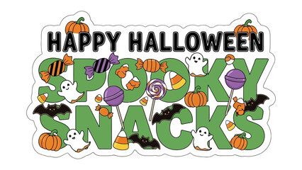 Happy Halloween Spooky Snacks: A festive graphic illustration with Happy Halloween Spooky Snacks with spooky-themed designs, creating a vibrant and cheerful atmosphere.