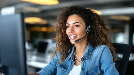 Call center operator with headset working at computer, concept of customer support, communication and professional service call center operator photo, customer support - Powered by Adobe