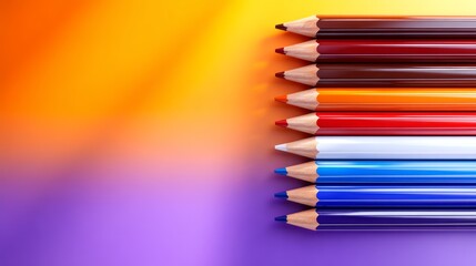 Vibrant colored pencils on purple surface for creative art bright art pencils arranged on purple background inspire creativity