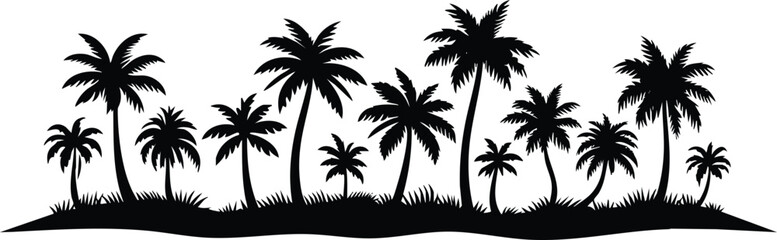 Horizontal beach tree jungle landscape border element vector illustration isolated on a white background