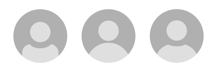 Set of three round placeholder headshot avatar, user profile vector icons