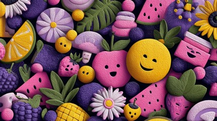 Whimsical fruit and flower faces nature s playful art vibrant art depicting playful fruit and flower characters with faces
