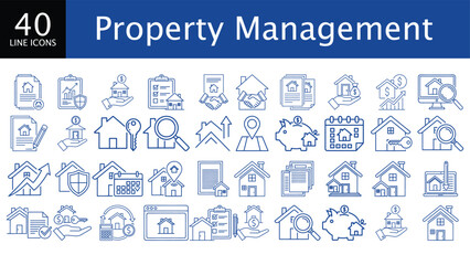 Property Management Line Icons Real Estate Business, Investment, Finance, Home Services, Rental Agreements
