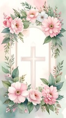 Pastel floral frame around a cross