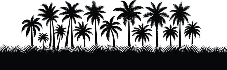 Horizontal beach tree jungle landscape border element vector illustration isolated on a white background