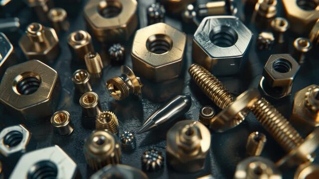 Video clip A collection of nuts and screws on a flat surface, suitable for use in crafting or DIY projects