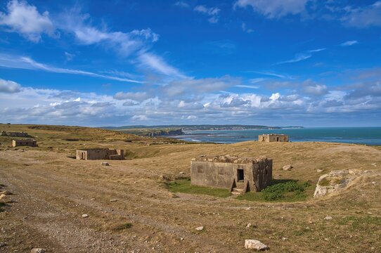 World War II Coastal Battery on a Seaside Cliff with Concrete Structures