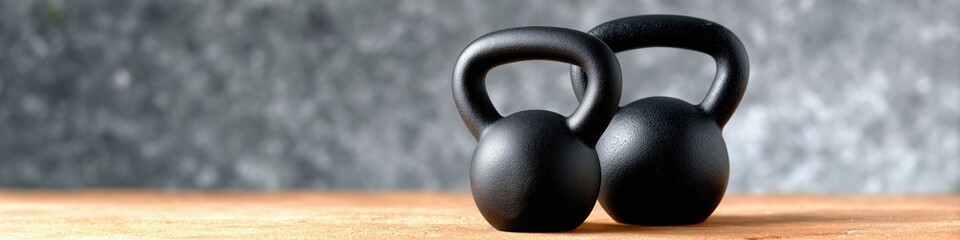 Two Kettlebells on a Wooden Surface