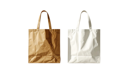  Shopping bag bundle, paper and fabric variations isolated on transparent background