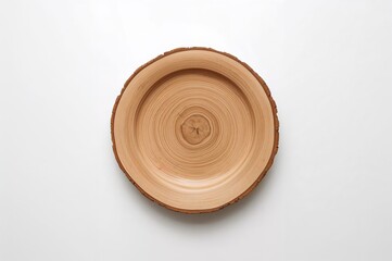 Tree trunk wooden plate with carved details isolated on white background, ideal as a stand for items
