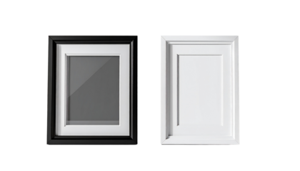 Picture frame bundle, empty and with placeholder variations isolated on transparent background