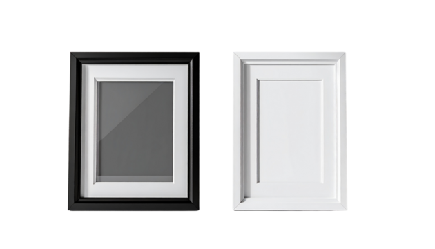 Picture frame bundle, empty and with placeholder variations isolated on transparent background