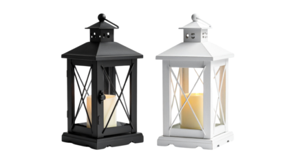 Candle lantern bundle, two variations isolated on transparent background