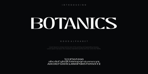 Botanics Fashion font alphabet. Minimal modern urban fonts for logo, brand etc. Typography typeface uppercase lowercase and number. vector illustration
