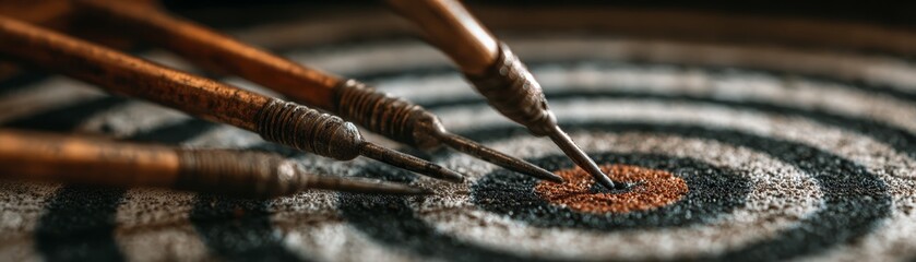 Darts hit bullseye on target board showing accuracy darts hit bullseye demonstrating precision and skill