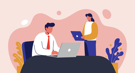 Business people working with laptops showcasing teamwork collaboration and office productivity