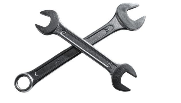 Hand tool collection, dual wrenches isolated on transparent background