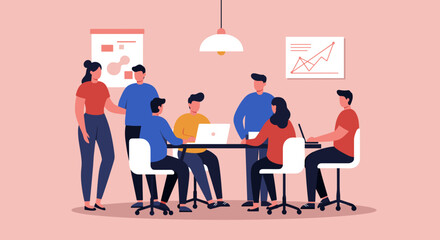 Diverse team collaborates in a modern office meeting discussing business strategy and innovation