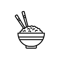 Rice Bowl Icon – Asian Food Line Art with Chopsticks Illustration