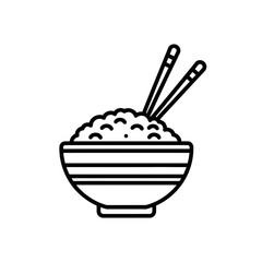 Rice Bowl Icon – Asian Food Line Art with Chopsticks Illustration