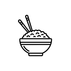 Rice Bowl Icon – Asian Food Line Art with Chopsticks Illustration