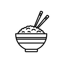 Rice Bowl Icon – Asian Food Line Art with Chopsticks Illustration
