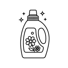 Laundry Detergent Bottle Icon – Cleaning Product Line Art with Floral Design