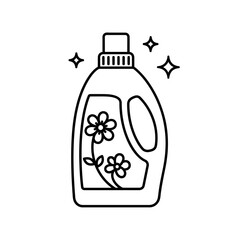 Laundry Detergent Bottle Icon – Cleaning Product Line Art with Floral Design