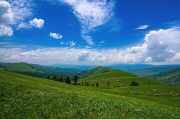 Scenic view of elevated grassy plains in a northern region