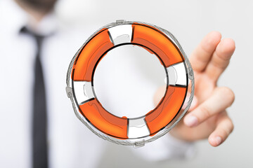 Hand reaching for a life preserver.  Concept of support, rescue, safety, and business solutions.