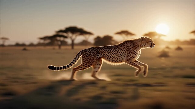 Cheetah running at full speed in open savanna, captured in slow motion &mdash; cinematic cheetah running in slow motion across open savanna in stunning 4K wildlife footage.