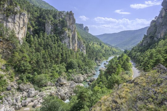 View of the River Tarn from the Pas de Soucy Massegros Causses Gorges viewing platform, Loz&egrave;re department, France