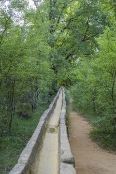 Old canal at the Colorado de Rustrel ochre cliffs, Rustrel, D&eacute;partement Vaucluse, France