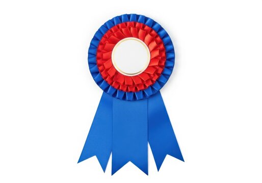 Blue and red rosette award on white background isolated on white background