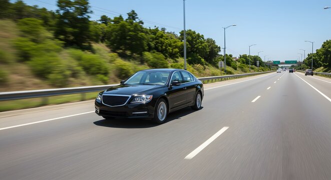 Black sedan on highway